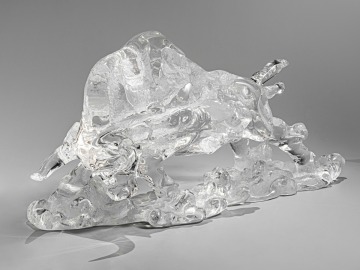 Bull Charging Crystal Sculpture with Muscular Detail