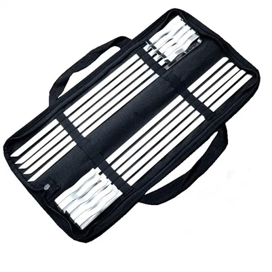 Stainless Steel Barbecue Skewers: 17inch & 22inch Flat Wide Grill Kebab Fork Tools