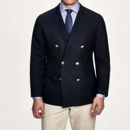 Royal Style Navy Cotton Double Breasted Blazer