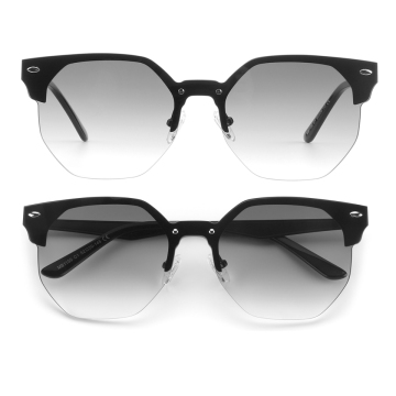 High-Quality Men's Sunglasses: Half-Rim Hexagon Metal Frame with Matte Finish, Mirror Brown, Green, and Grey Lenses, and Pin Decoration