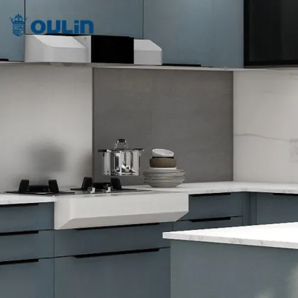 Blue Minimalist Style Home Modular Kitchen Cabinet Kitchen Modern Flat Edge / Eased Edge Apartment Oulin