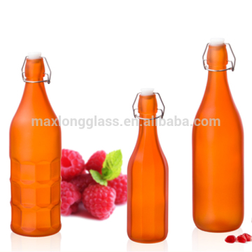 Orange Color Glass bottle with clip top for beverage storage