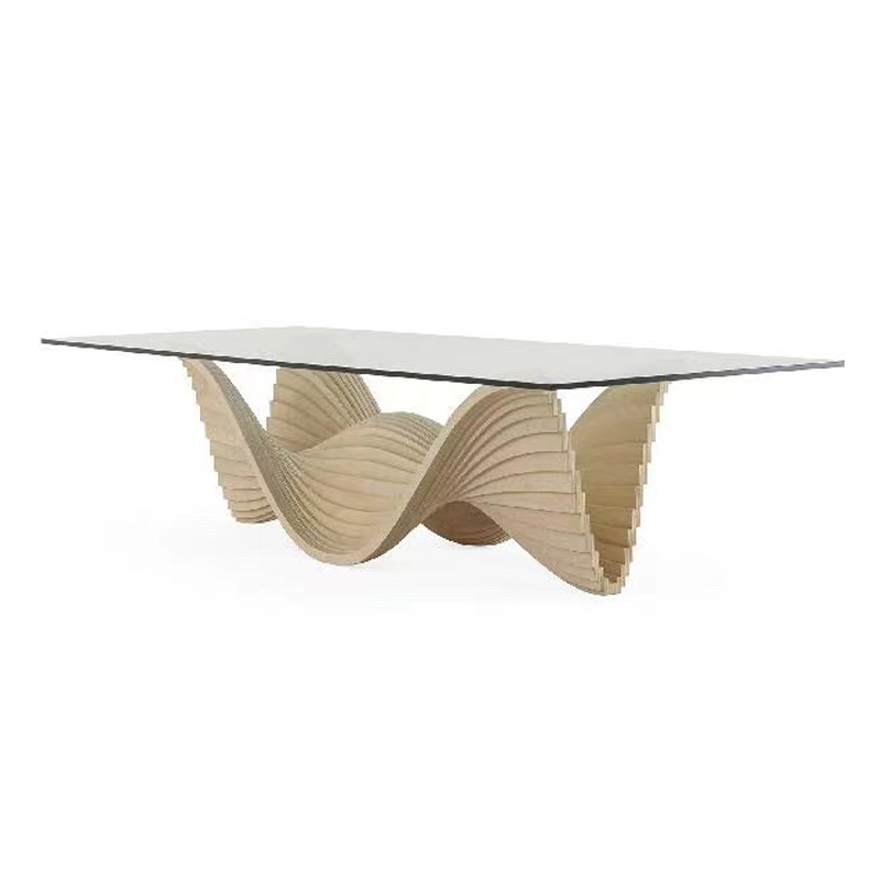 Mesa de comedor de piedra natural sólida con tapa de vidrio