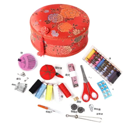 Traditional Chinese Style YUK Sewing Kit with Peony Flower Pattern: A Multifunctional Dowry Treasure Box for Marriage