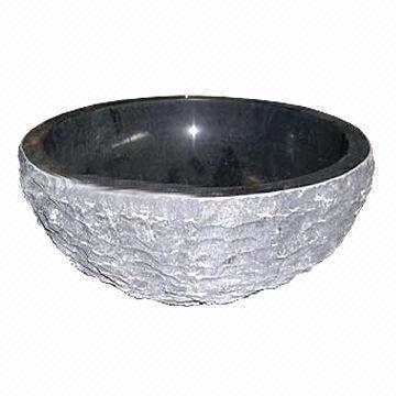 Hand-carved Black Rough Face Marble Wash Basin