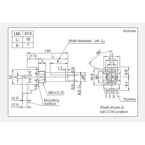 RK11K Series Rotating potentiometer