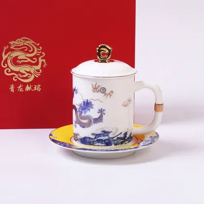 Chinese Style Azure Dragon Large Capacity Overglaze Colored Tea Cup