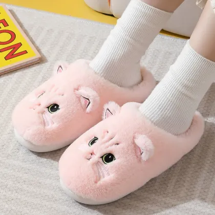 Cute Cartoon Plush Slippers - Factory Wholesale Warm Cat Slippers for Women