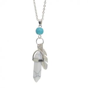 Howlite Feather Hexagonal Prism Pendant Choker Necklace