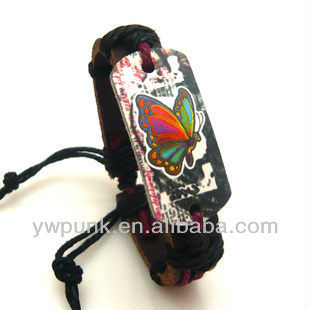 SKUB138 print butterfly pattern leather bracelet fashion thermal transfer jewelry braided bracelet