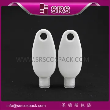 SRS high quality mini travel plastic bottle , white color 50ml 60ml travel dispenser pump bottle for shampoo