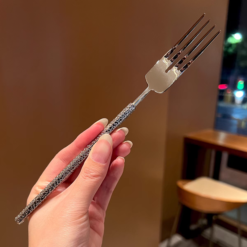 Stainless Steel Hammered Hex Handle Salad Fork