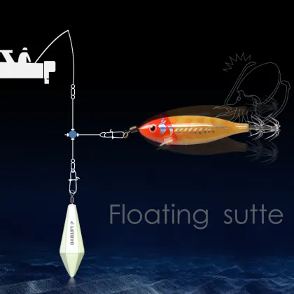 LETOYO 5.5g/75mm Floating Sutte Luminous Squid Jig with Double Umbrella Hook - 7 Colors Mini Squid Jig