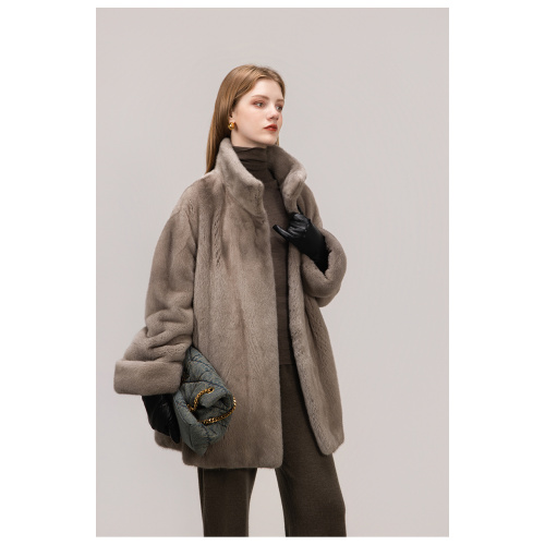 KC Fur Velvet Stand Collar Loose Young Mink Coat