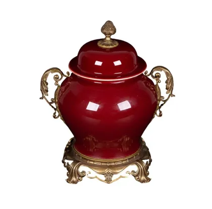 Chinese High-end Copper Inlaid Oriental Red Ceramic Vase