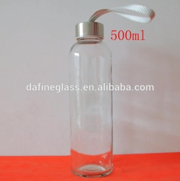 500ml cylinder shape transparent mineral water glass bottle beverage bottle with stainless steel cap