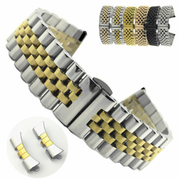 Stainless Steel Watch Bracelet with Jubilee Style - Available in 14mm to 22mm (Black, Silver, Rose Gold)