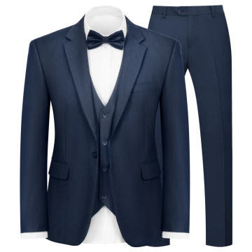 WYWK Men's 3-Piece Suit Prom Wedding Set-Navy Blue-L