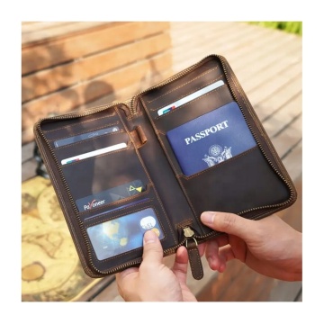 Crazy Horse Leather Passport Holder and Card Wallet with Cowhide
