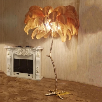 Copper Nordic Ostrich Feather LED Floor Lamp for Living Room and Bedroom