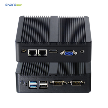 SHARE Dual Display X86 Fanless Mini Computer PC with Intel J1900, 4GB RAM, 128GB SSD, Linux Ubuntu Operating System - Industrial Grade Mini PC