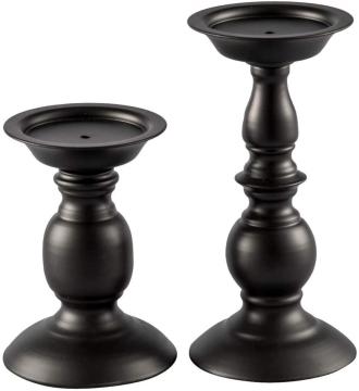 Black Metal Pillar Candle Holders Set of 2
