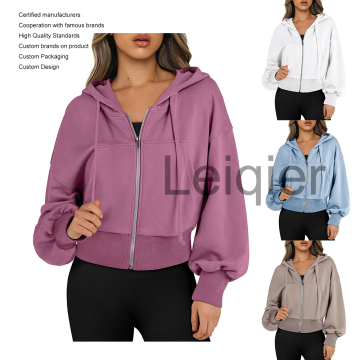 Trendy Queen Hoodies: Custom Logo Full Zip Up Cropped Sweatshirts for Women