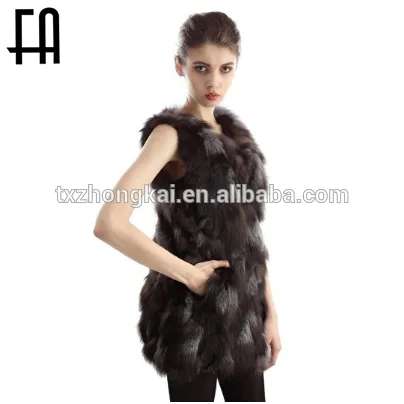Women 's Silver Fox Fur Vest Nature Fox Fur Waistcoat Female Warm Gilet