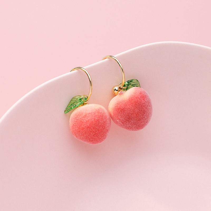 Japan South Korea Harajuku Style Cute Simulation Peach Women Earrings Fashion Small Fresh Pink Fruit Party Wedding Jewelry Gift