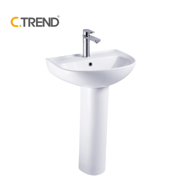 White Ceramic Floor-Mounted Pedestal Vessel Sink for Hotel Bathroom