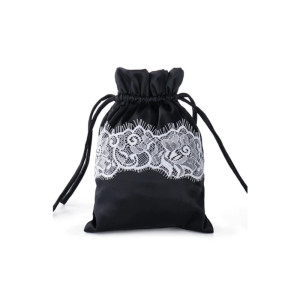 drawstring satin bag with lace in middle