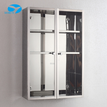 Modern 3-Layer Stainless Steel Kitchen Storage Cabinet with Clear Glass