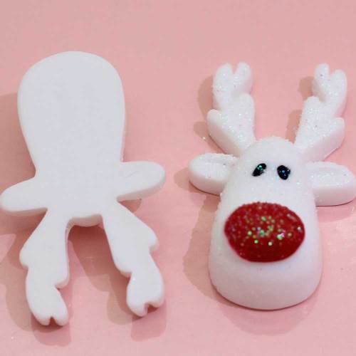 Cartoon Christmas Reindeer Head Resin Cabochons Flatback Animal For Children Hairpin Rubber String or Pencil-box Accessori