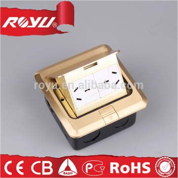 pop up socket outlet with French type 2P+T brass material,6 hole square shape waterproof floor outlet