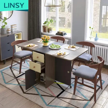 Linsy Modern Wooden Folding Dining Table Set with Chairs LS059R1