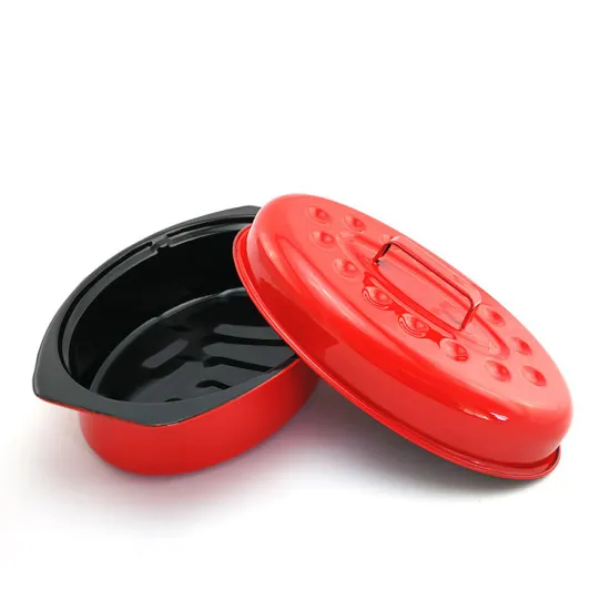 Home kitchen oval roaster pan with baking rack enamel roaster pan with lid carbon steel non stick turkey roaster pan