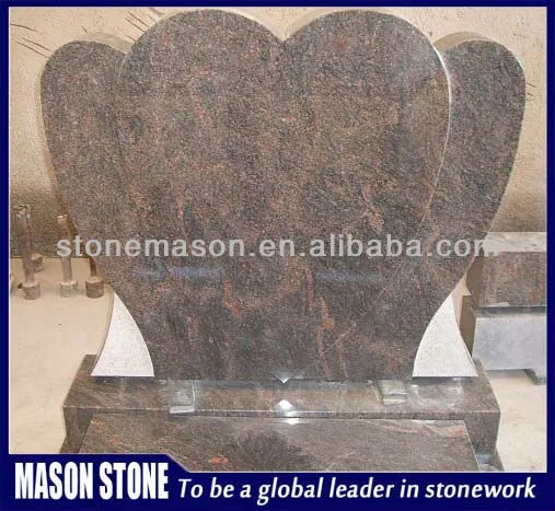 granite red double heart headstone