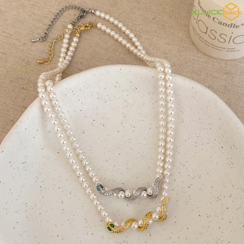 Elegant Pearl Beads Serpentine Design 18k Necklace