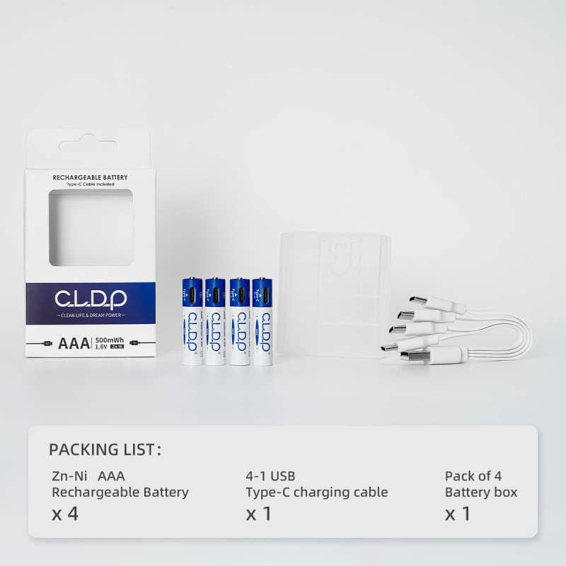 4pack CLDP 1.6V 500mWh Zn-Ni USB AAA rechargeable battery