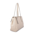 Thick Beige Leather Large Handbag Monogram Tote