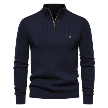 Hochwertiger Herbst Winter-Männer-Strickpullover mit Stand-up-Kragen und Halbzipper