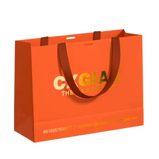 Wholesale Custom Printed Luxury Glossy Orange Shopping Paper Bags for Gift and Retail Packaging