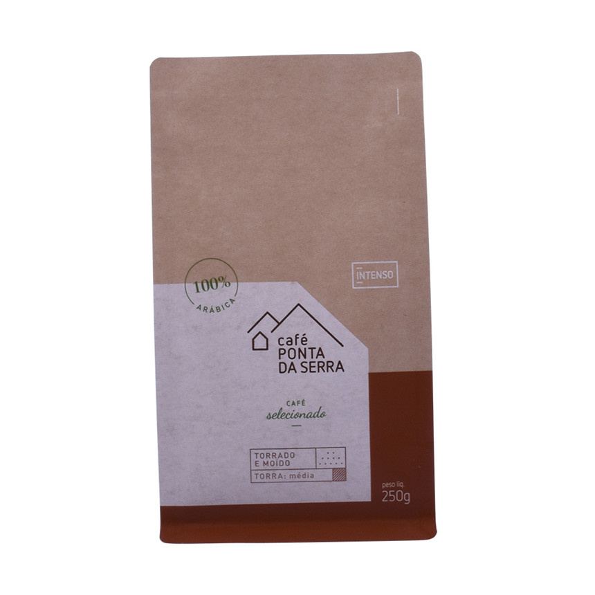 Kraft Paper Coffee Bag With Foil Blocking Box Bottom Bag
