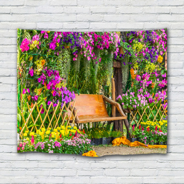 Flowers Bench Tapestry Wall Hanging Green Plants Park Garden Wall Tapestry for Livingroom Bedroom Dorm Home Decor