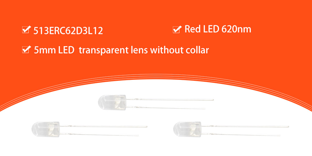 5mm Red LED No Edges 620nm 630nm