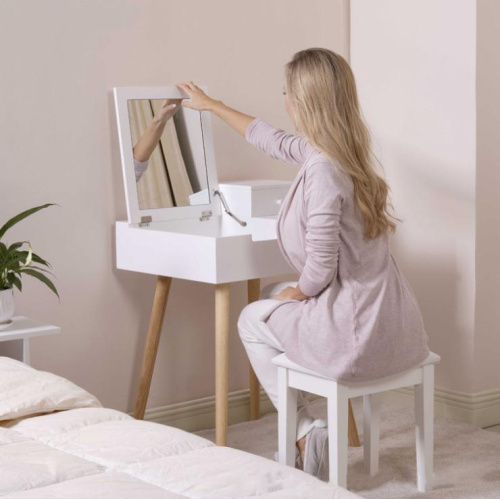 Bedroom White Drawers Dressing Table Desk Flip-up Mirror