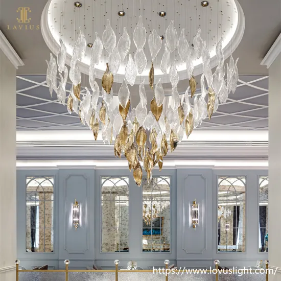 Creative design orange clear leaf shape glass chandelier for hotel lobby