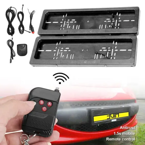 Electric Retractable Curtain License Plate Frame Bracket with Remote for Cars (2pcs)
