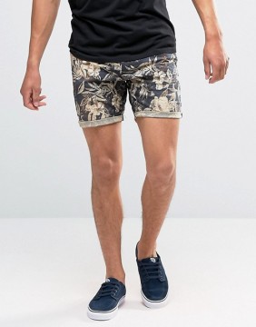 2016 High Quality Latest Custom Side Slant Pockets Men's Flower Printing Slim Fit 100% Cotton Soft Touch Zip Fly Casual Shorts