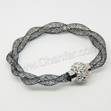 Hot sale wrapped resin crystal beads mesh bracelet jewelry with magnetic clasp wholesale